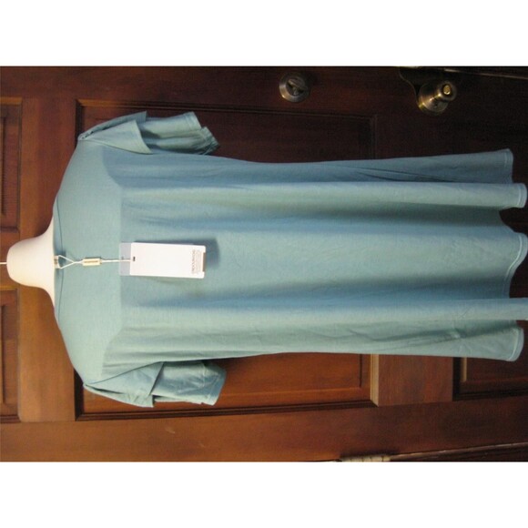 Green Color Slimming Style Scoop Neck Short Sleeve Dress-Long Legging Top - Picture 3 of 3